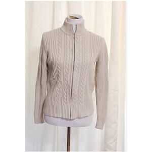 Vintage Lands End Womens Chunky Cable Knit Cardigan Sweater Size MP Old Money